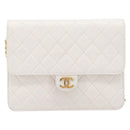 CHANEL Matelasse Shoulder Bag Lamb Skin White Gold Tone CC Auth 209122-2