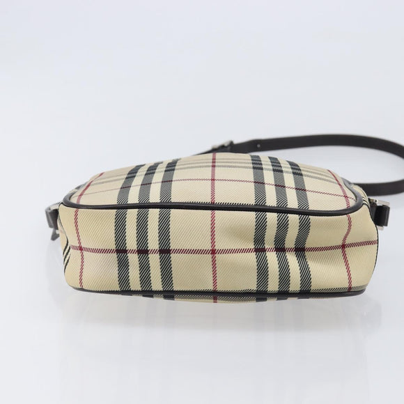 BURBERRY Nova Check Shoulder Bag Canvas Beige Silver Auth 209125A