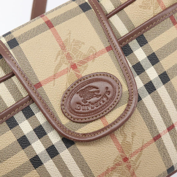 Burberrys Nova Check Shoulder Bag PVC Beige Gold Tone Auth 209127