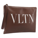 Valentino Clutch Bag Leather Brown Silver Auth 209130-1