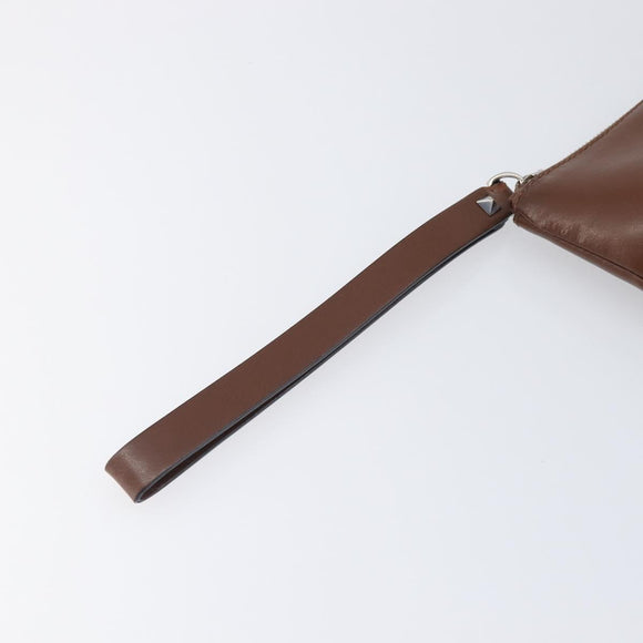 Valentino Clutch Bag Leather Brown Silver Auth 209130