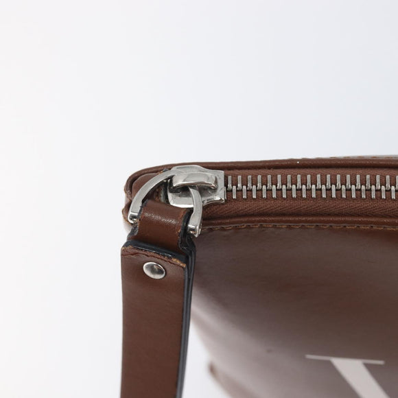 Valentino Clutch Bag Leather Brown Silver Auth 209130