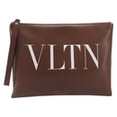 Valentino Clutch Bag Leather Brown Silver Auth 209130-2