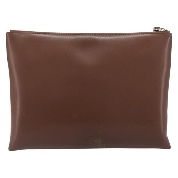 Valentino Clutch Bag Leather Brown Silver Auth 209130