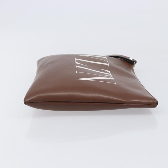 Valentino Clutch Bag Leather Brown Silver Auth 209130