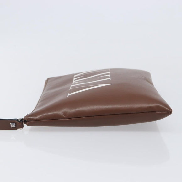Valentino Clutch Bag Leather Brown Silver Auth 209130