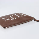 Valentino Clutch Bag Leather Brown Silver Auth 209130-6