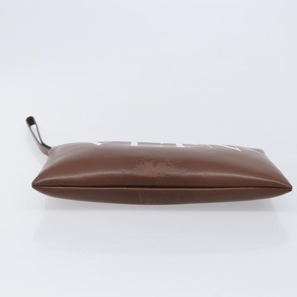 Valentino Clutch Bag Leather Brown Silver Auth 209130