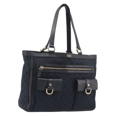GUCCI GG Canvas Tote Bag Black Gold Tone 146247 Auth 209139