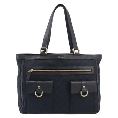 GUCCI GG Canvas Tote Bag Black Gold Tone 146247 Auth 209139 - 0
