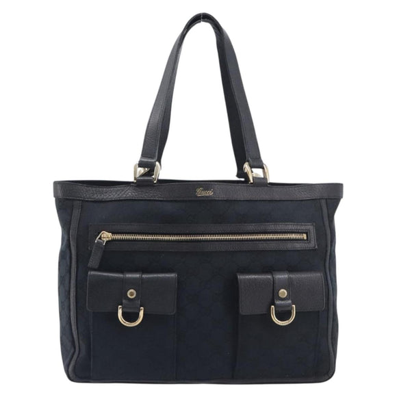 GUCCI GG Canvas Tote Bag Black Gold Tone 146247 Auth 209139
