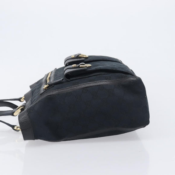 GUCCI GG Canvas Tote Bag Black Gold Tone 146247 Auth 209139
