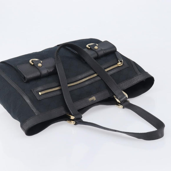 GUCCI GG Canvas Tote Bag Black Gold Tone 146247 Auth 209139