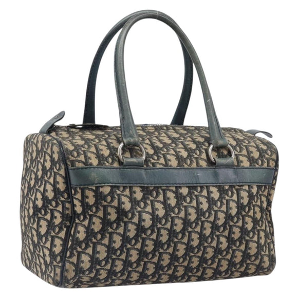 Christian Dior Trotter Canvas Boston Bag Navy Silver Auth 209140