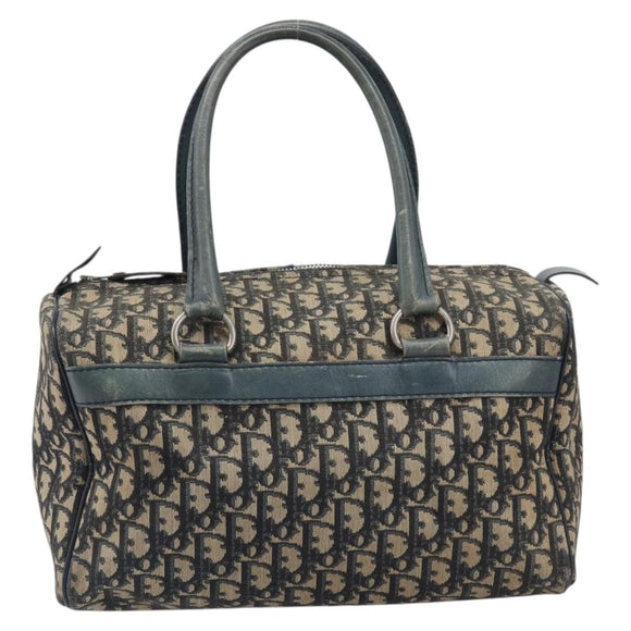 Christian Dior Trotter Canvas Boston Bag Navy Silver Auth 209140
