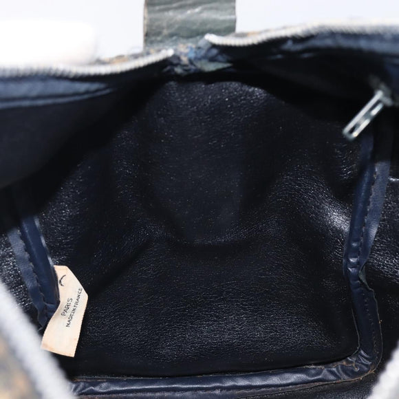 Christian Dior Trotter Canvas Boston Bag Navy Silver Auth 209140
