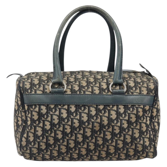 Christian Dior Trotter Canvas Boston Bag Navy Silver Auth 209140