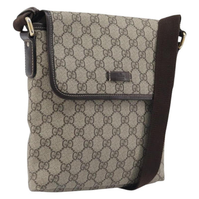 GUCCI GG Supreme Shoulder Bag PVC Brown Gold Tone 223666 Auth 209141