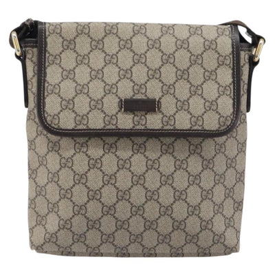 GUCCI GG Supreme Shoulder Bag PVC Brown Gold Tone 223666 Auth 209141 - 0