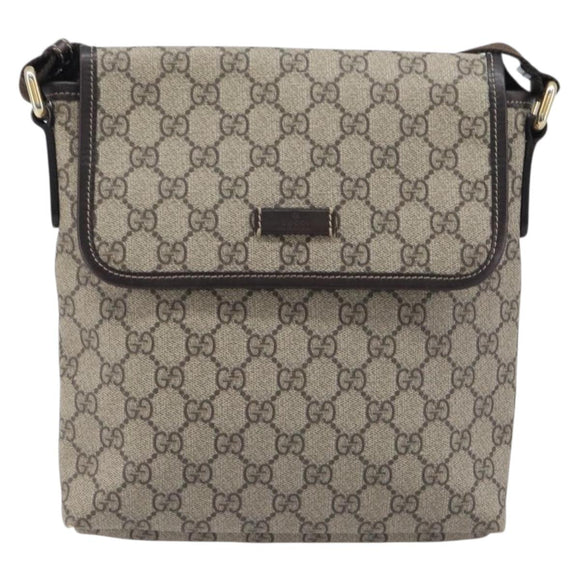 GUCCI GG Supreme Shoulder Bag PVC Brown Gold Tone 223666 Auth 209141
