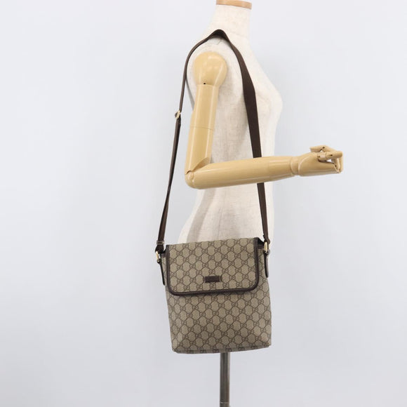 GUCCI GG Supreme Shoulder Bag PVC Brown Gold Tone 223666 Auth 209141
