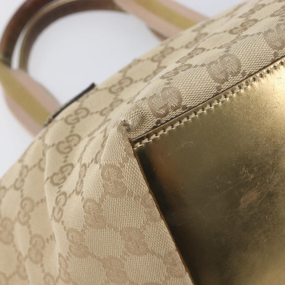GUCCI GG Canvas Tote Bag Beige Gold Tone 131228 Auth 209142