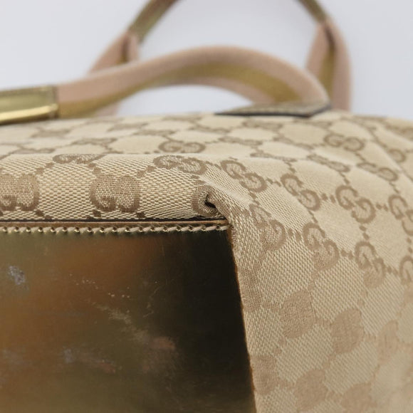 GUCCI GG Canvas Tote Bag Beige Gold Tone 131228 Auth 209142