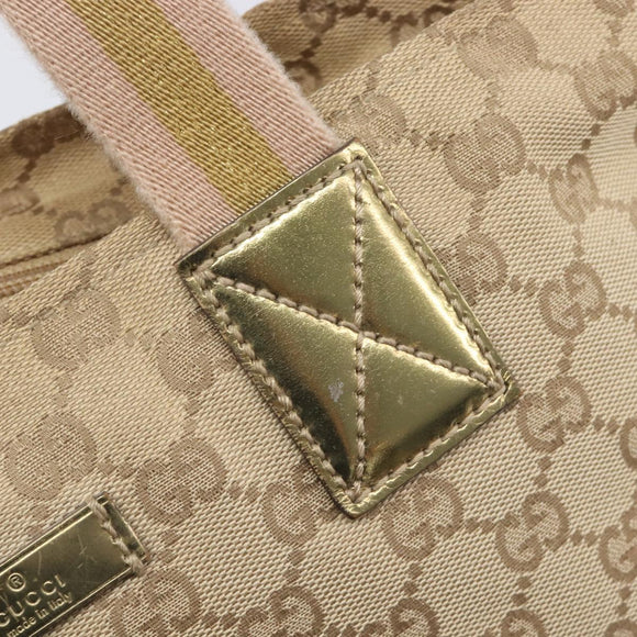 GUCCI GG Canvas Tote Bag Beige Gold Tone 131228 Auth 209142
