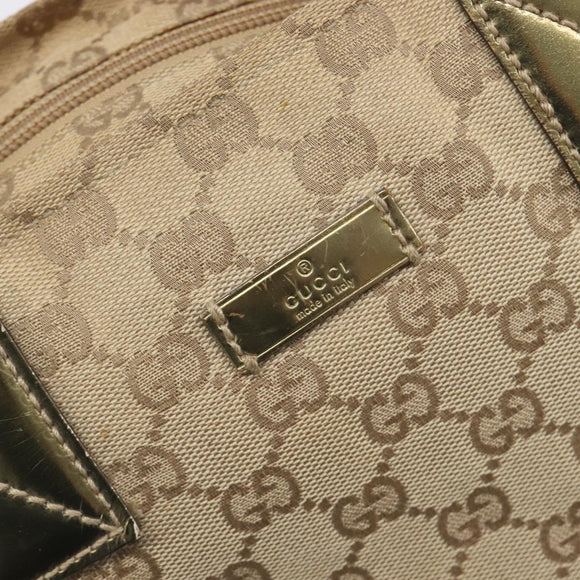 GUCCI GG Canvas Tote Bag Beige Gold Tone 131228 Auth 209142