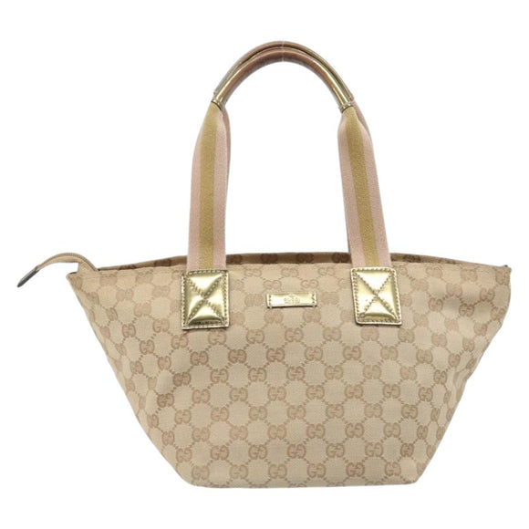 GUCCI GG Canvas Tote Bag Beige Gold Tone 131228 Auth 209142