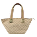 GUCCI GG Canvas Tote Bag Beige Gold Tone 131228 Auth 209142-3