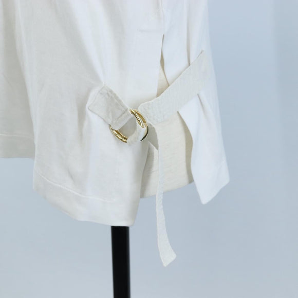 LOUIS VUITTON Side Strap Short-Sleeved T-Shirt Cotton White Gold LV Auth 209145