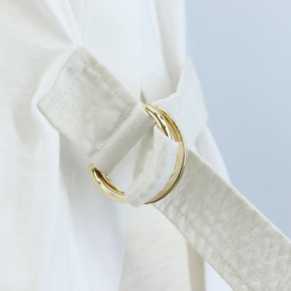 LOUIS VUITTON Side Strap Short-Sleeved T-Shirt Cotton White Gold LV Auth 209145