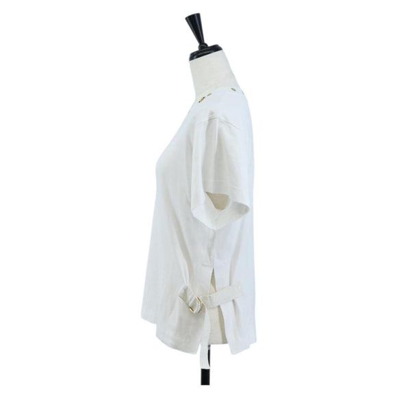 LOUIS VUITTON Side Strap Short-Sleeved T-Shirt Cotton White Gold LV Auth 209145