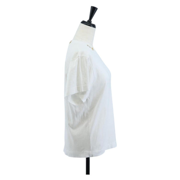 LOUIS VUITTON Side Strap Short-Sleeved T-Shirt Cotton White Gold LV Auth 209145