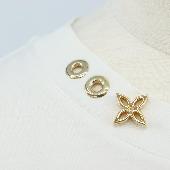 LOUIS VUITTON Side Strap Short-Sleeved T-Shirt Cotton White Gold LV Auth 209145