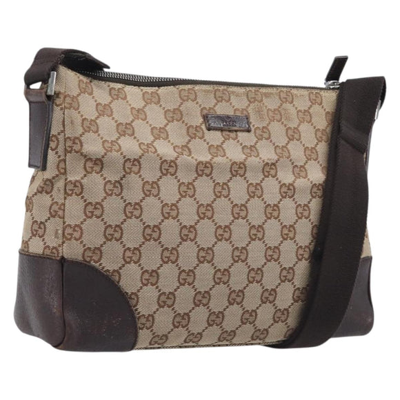 GUCCI GG Canvas Shoulder Bag Beige Silver 114273 Auth 209149