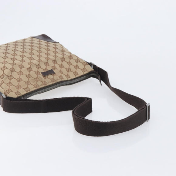 GUCCI GG Canvas Shoulder Bag Beige Silver 114273 Auth 209149