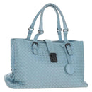 Bottega Veneta INTRECCIATO Rome Hand Bag Leather Light Blue Silver Auth 209151-1