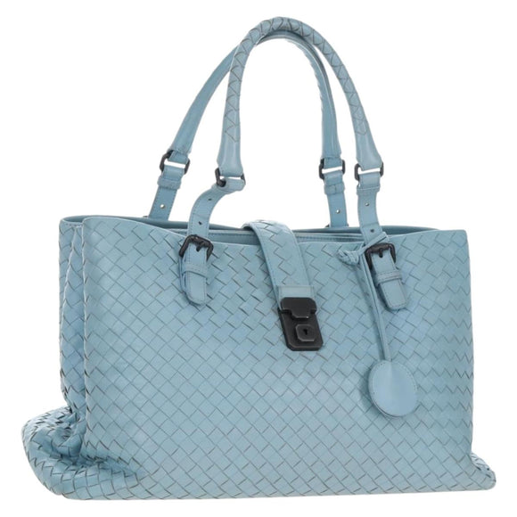 Bottega Veneta INTRECCIATO Rome Hand Bag Leather Light Blue Silver Auth 209151