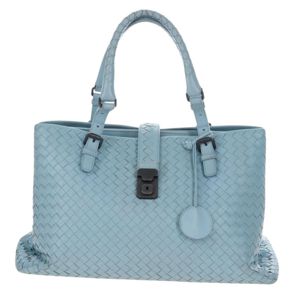 Bottega Veneta INTRECCIATO Rome Hand Bag Leather Light Blue Silver Auth 209151