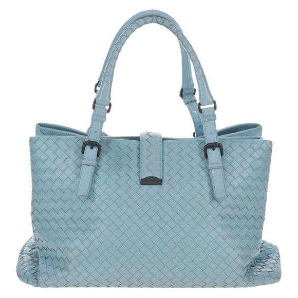 Bottega Veneta INTRECCIATO Rome Hand Bag Leather Light Blue Silver Auth 209151