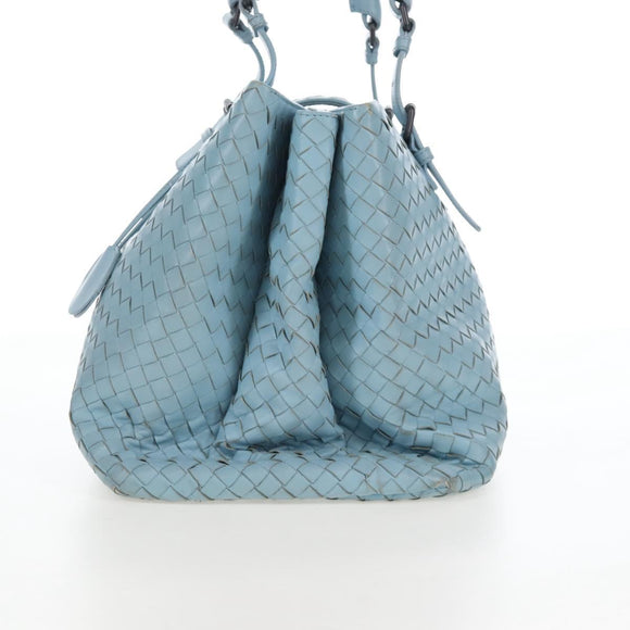 Bottega Veneta INTRECCIATO Rome Hand Bag Leather Light Blue Silver Auth 209151
