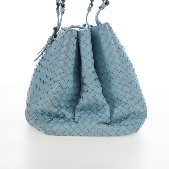 Bottega Veneta INTRECCIATO Rome Hand Bag Leather Light Blue Silver Auth 209151