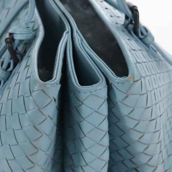 Bottega Veneta INTRECCIATO Rome Hand Bag Leather Light Blue Silver Auth 209151