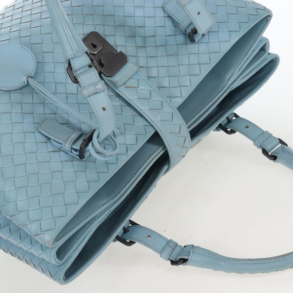 Bottega Veneta INTRECCIATO Rome Hand Bag Leather Light Blue Silver Auth 209151