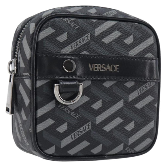 VERSACE Pouch PVC Leather Gray Silver Auth 209154