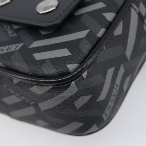 VERSACE Pouch PVC Leather Gray Silver Auth 209154