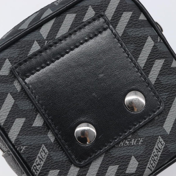 VERSACE Pouch PVC Leather Gray Silver Auth 209154