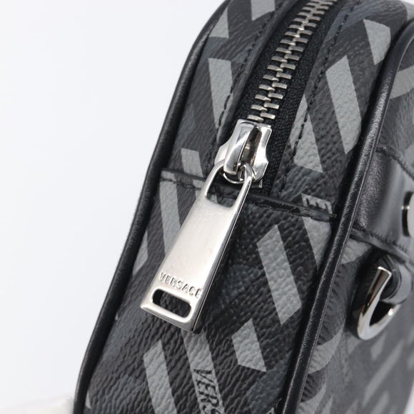 VERSACE Pouch PVC Leather Gray Silver Auth 209154